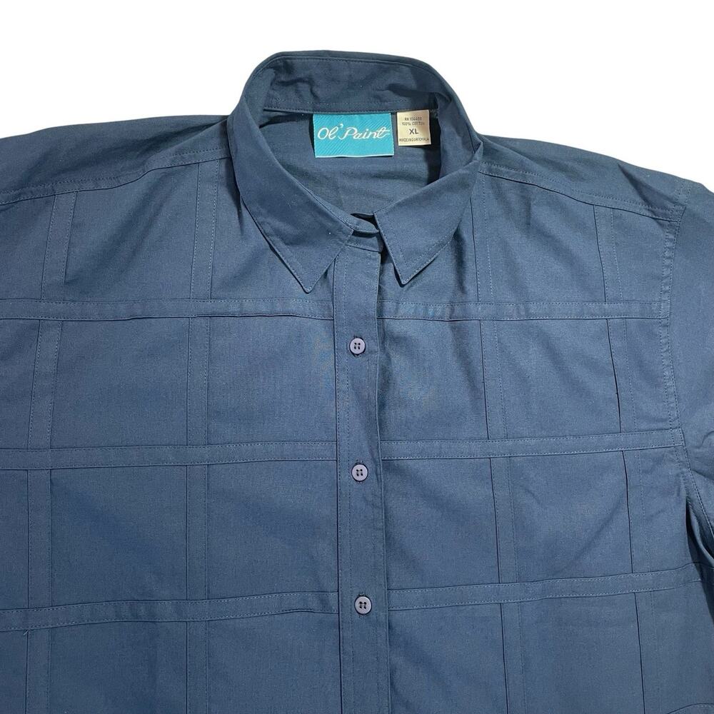 Vintage Ol' Paint Cotton Button Up Women's XL Blue Textured Grid Stitch 90s‎ Y2K